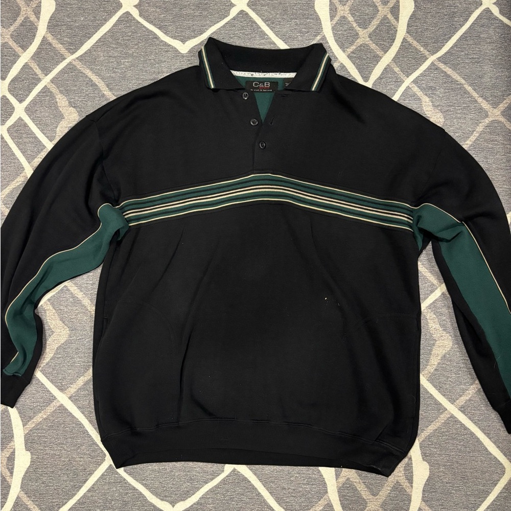 C&B Black and Green Striped Polo